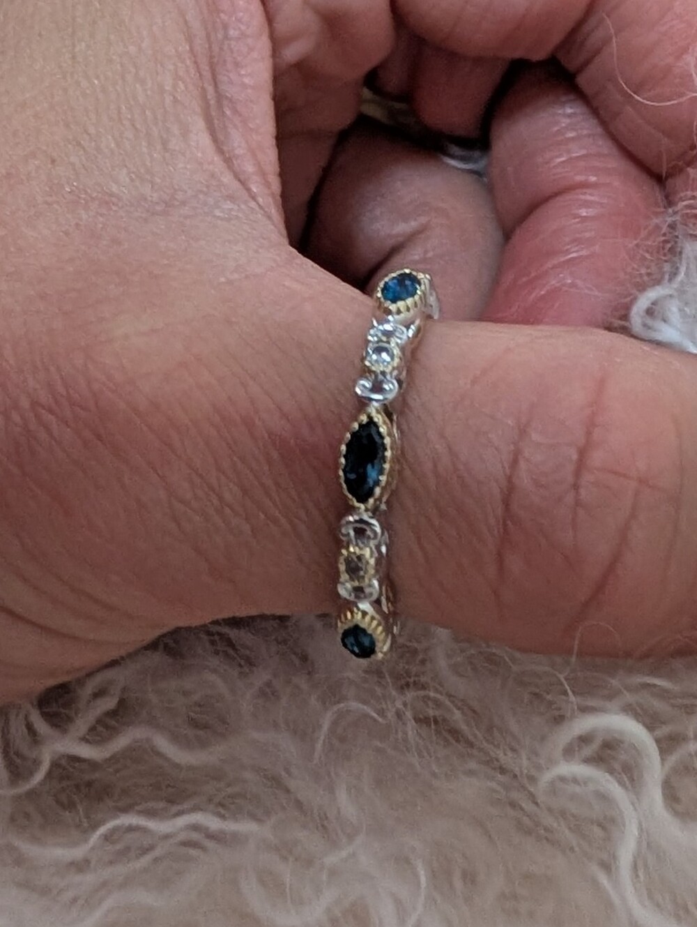 Evine 925 Sterling Silver & 14K Gold London Blue Topaz Band